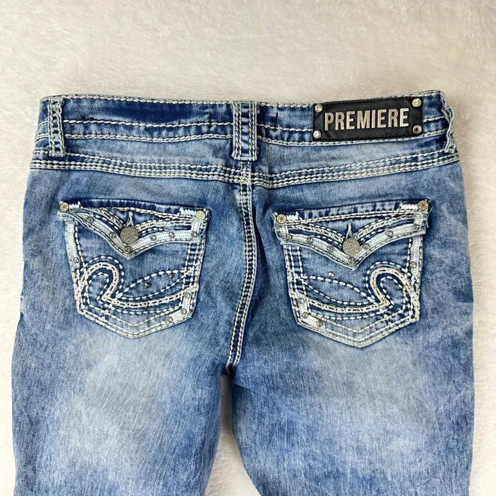 Rue21 Premiere Jeans Womens 9/10 Slim Boot Curvy 30 Blue Distressed Denim Cotton